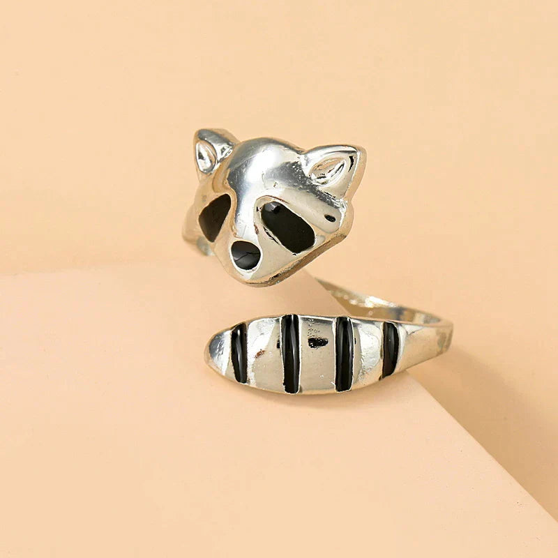 Anillo Ajustable de Mapache en Plata 925