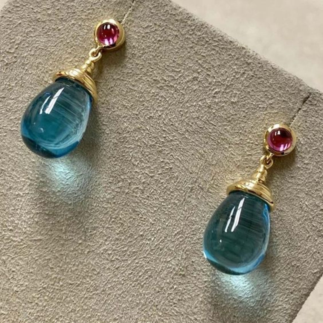 Aretes Cristal Azul y Granate Vintage