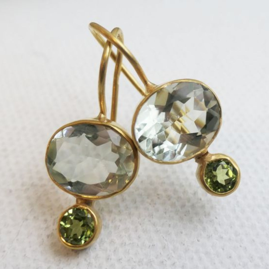 Aretes Cristales Verdes Vintage en Oro