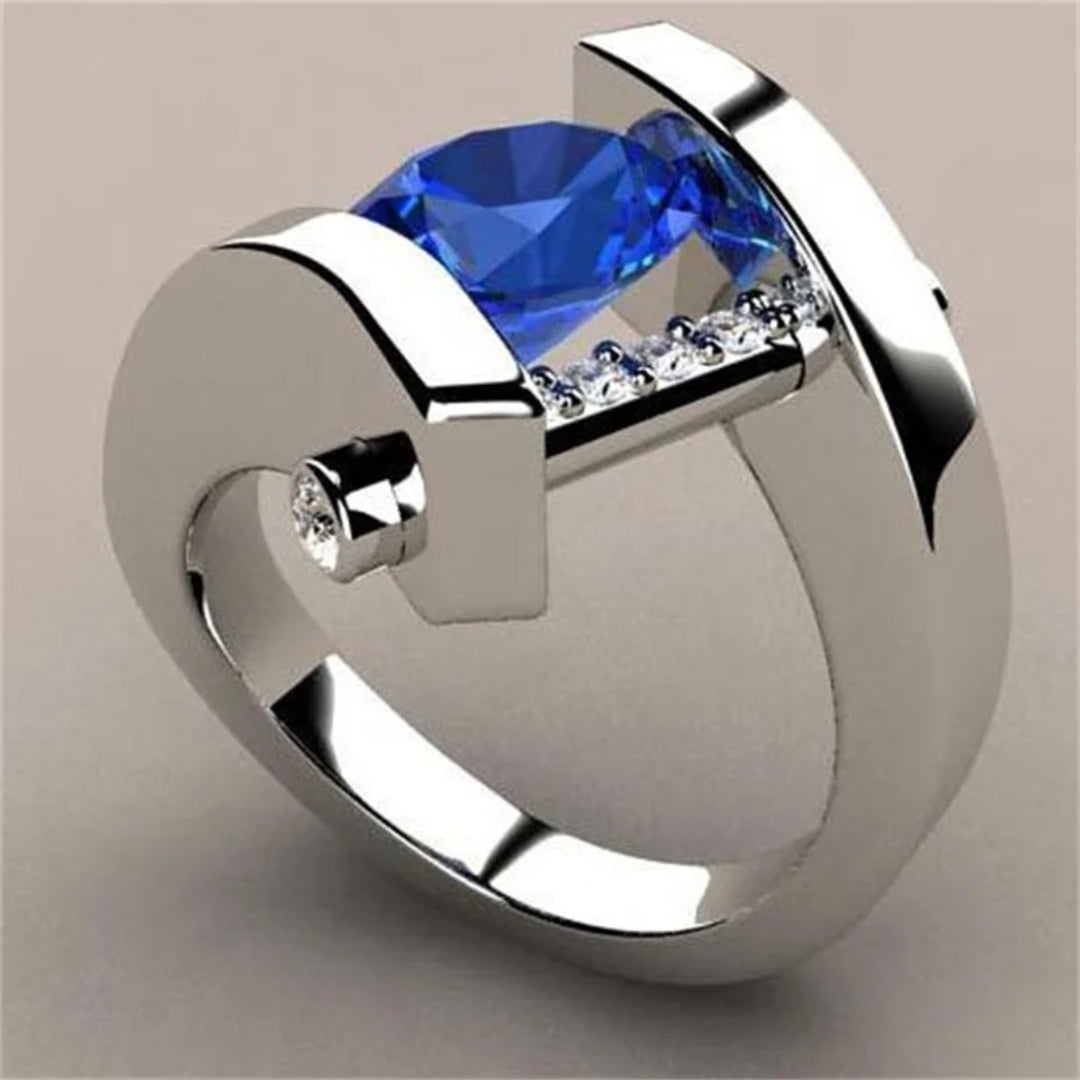 Anillo Vintage Plateado con Circonita Azul