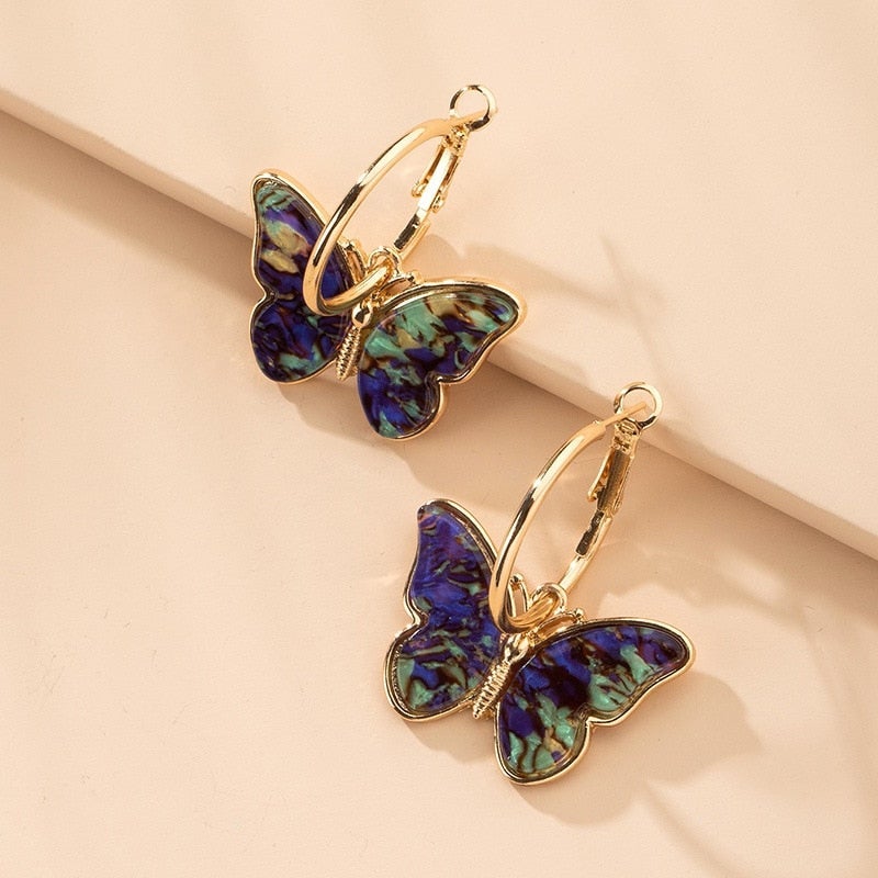 Aretes Mariposa de Cristal con Esmalte Pintado a Mano