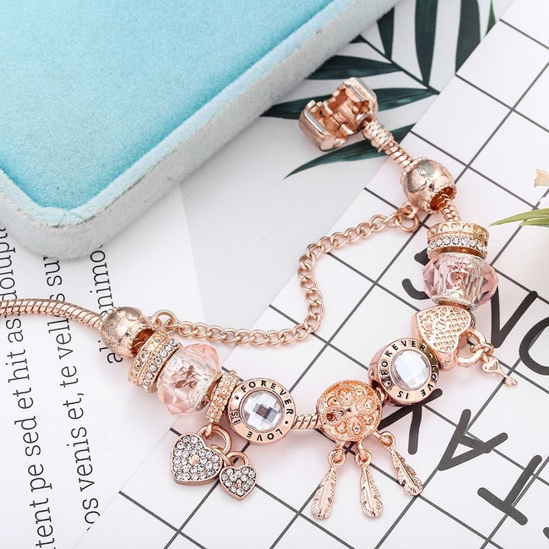 Pulsera Rose Atrapasueños con Dijes Incluidos en Plata