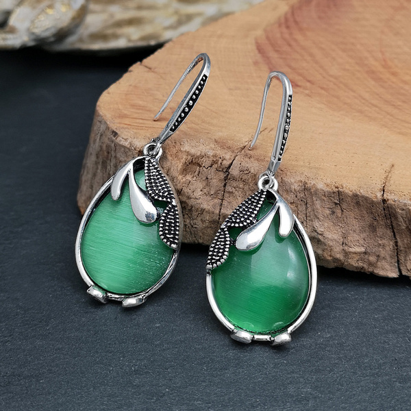 Aretes Vintage de Cristal Verde en Plata