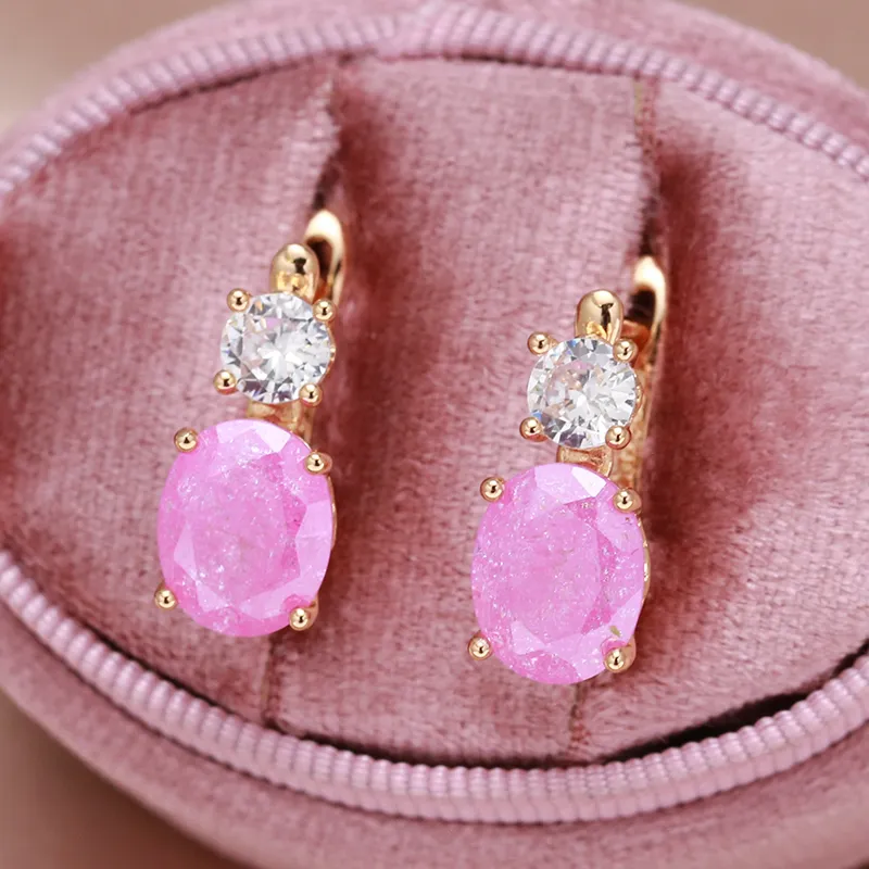 Aretes Elegantes Cristal Rosado Dorados