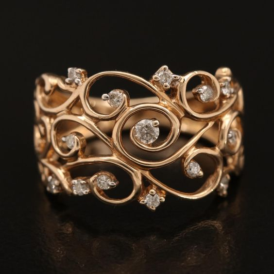 Anillo Hiedra Rosada Vintage con Circonitas