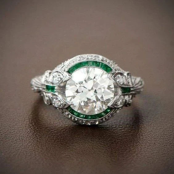 Anillo Cristal Verdes Brillantes Vintage